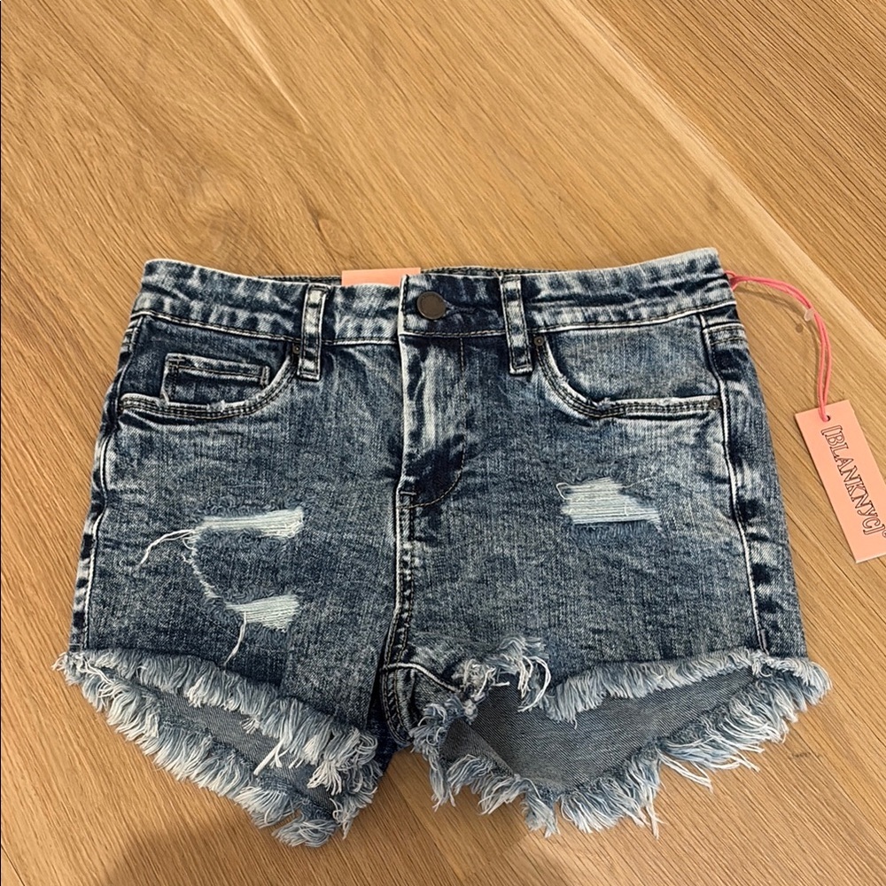 Blank NYC Girls Acid Wash Distressed Denim Shorts - Blue